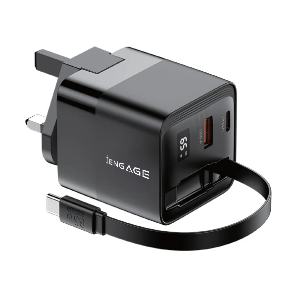 iEngage Dual Port C+A 65W Gan Power Adapter With Usb-C Cable