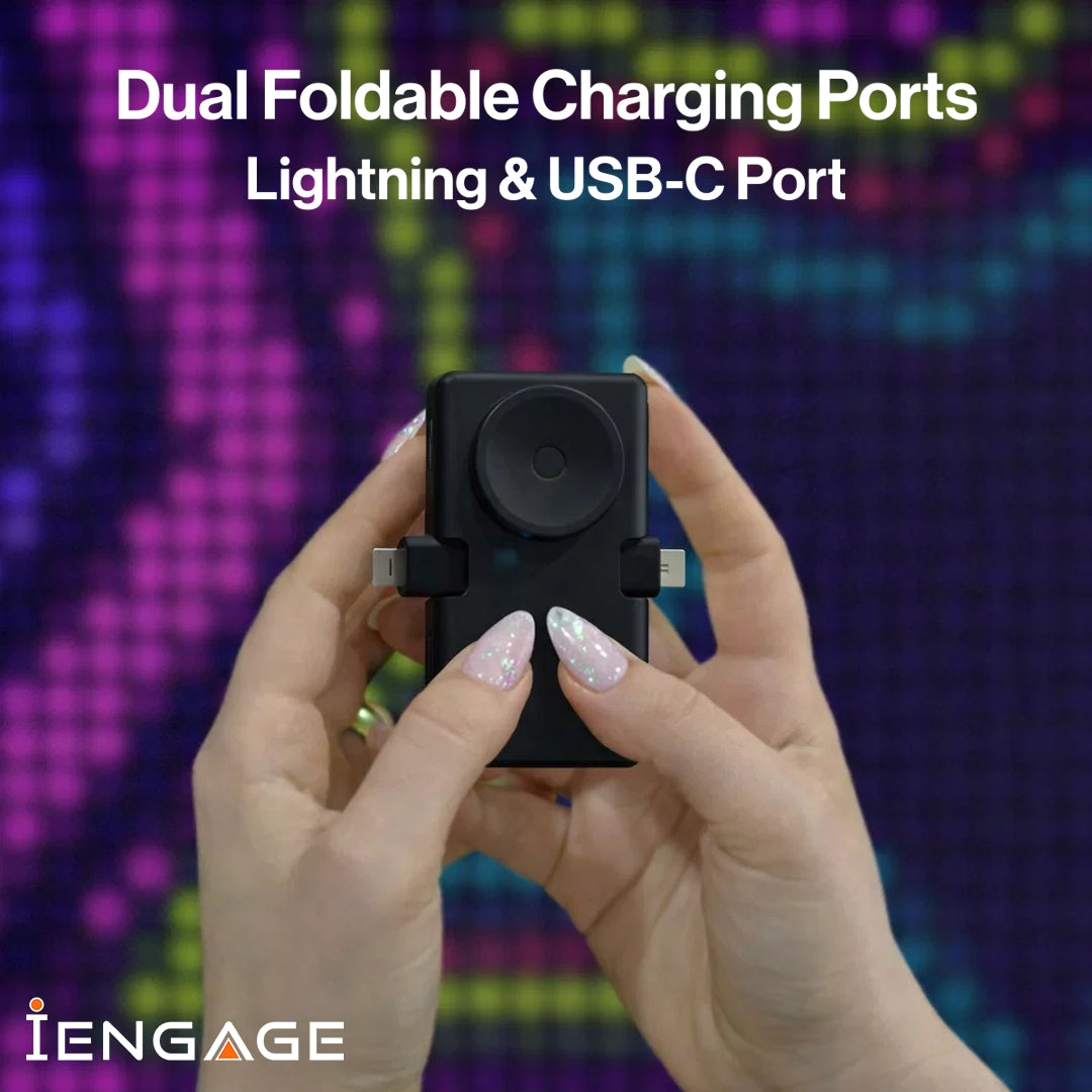 iEngage Portable Dual Port Lightning/Usb-C & Watch Charging Powerbank(5000Mah)-Black