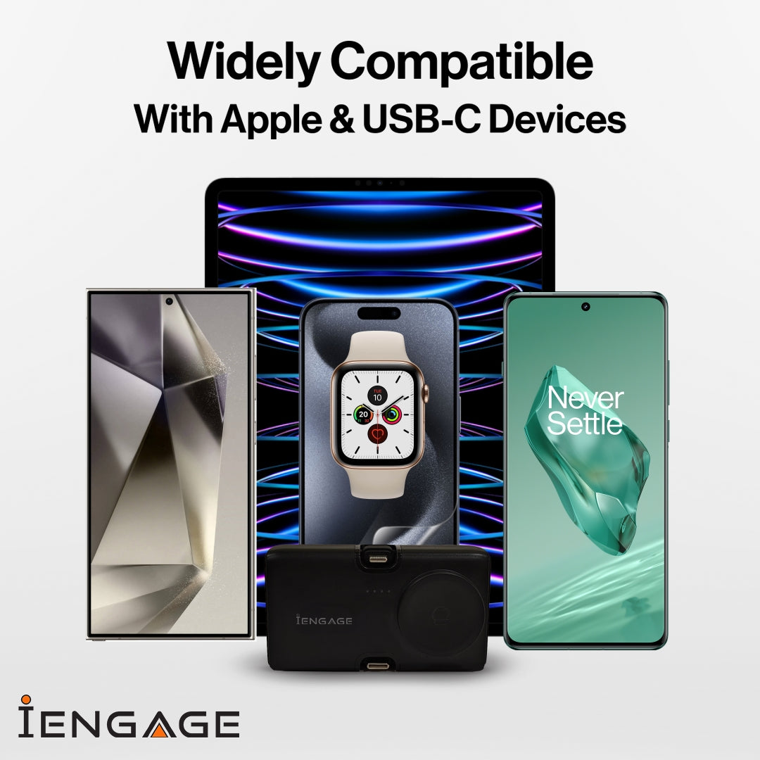 iEngage Portable Dual Port Lightning/Usb-C & Watch Charging Powerbank(5000Mah)-Black