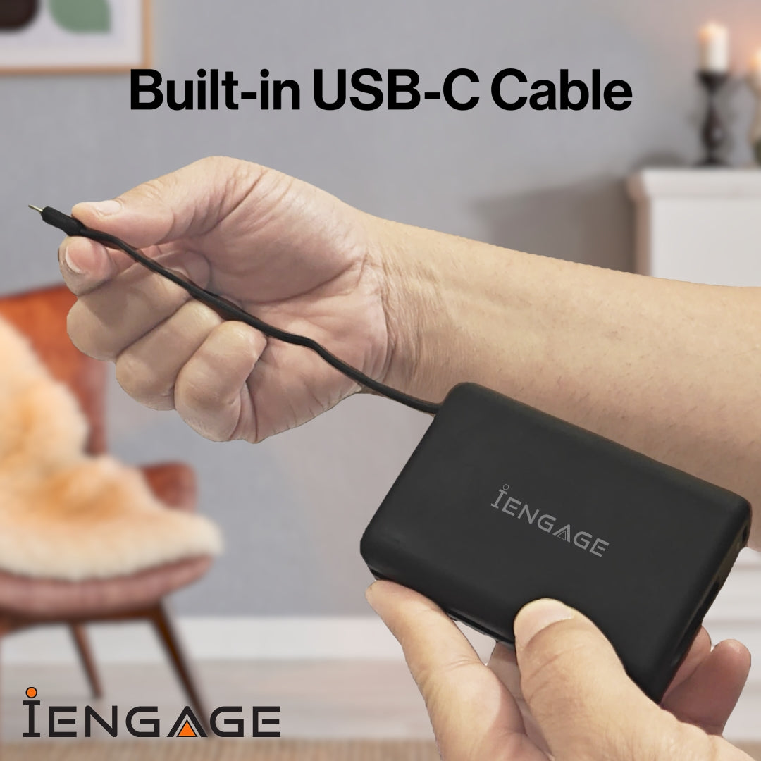 iEngage 10000mAh Powerbank Compact 15W Wireless Charging 45W Fast Charging With Built-In Cable