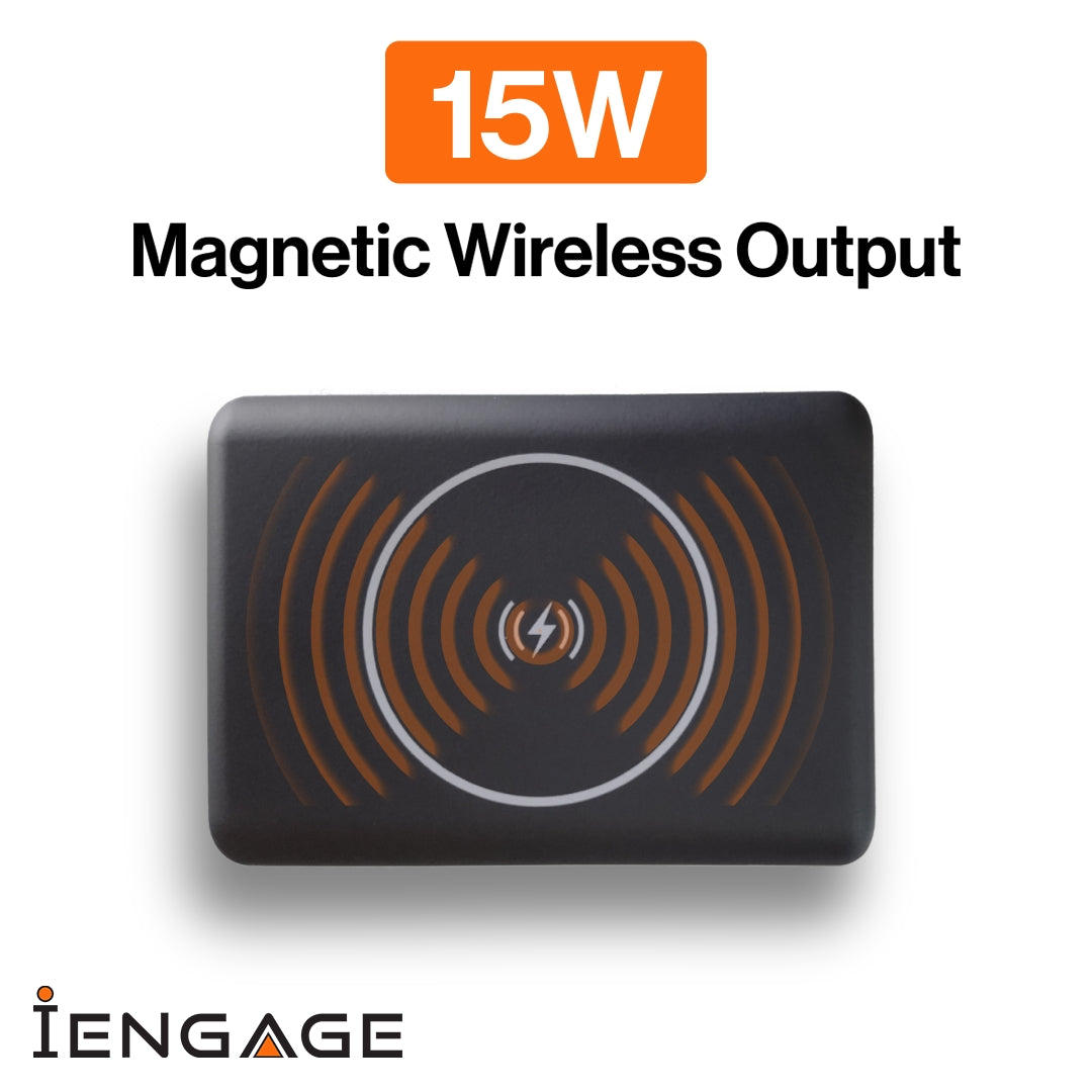 iEngage 10000mAh Powerbank Compact 15W Wireless Charging 45W Fast Charging With Built-In Cable