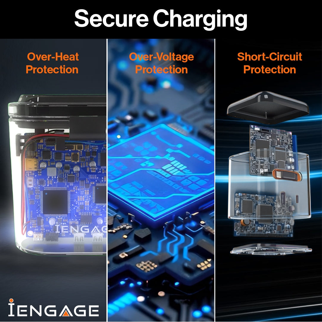 iEngage 6-In-1 Desktop Wireless Charger W/ USB Ports And Retractable cable(80W)