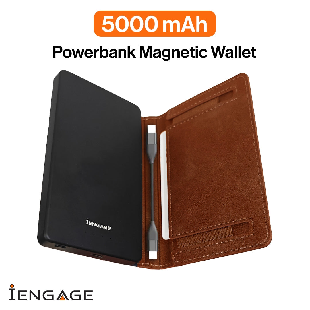 iEngage 5000mAh Powerbank Wallet With Magsafe (Dark Brown)