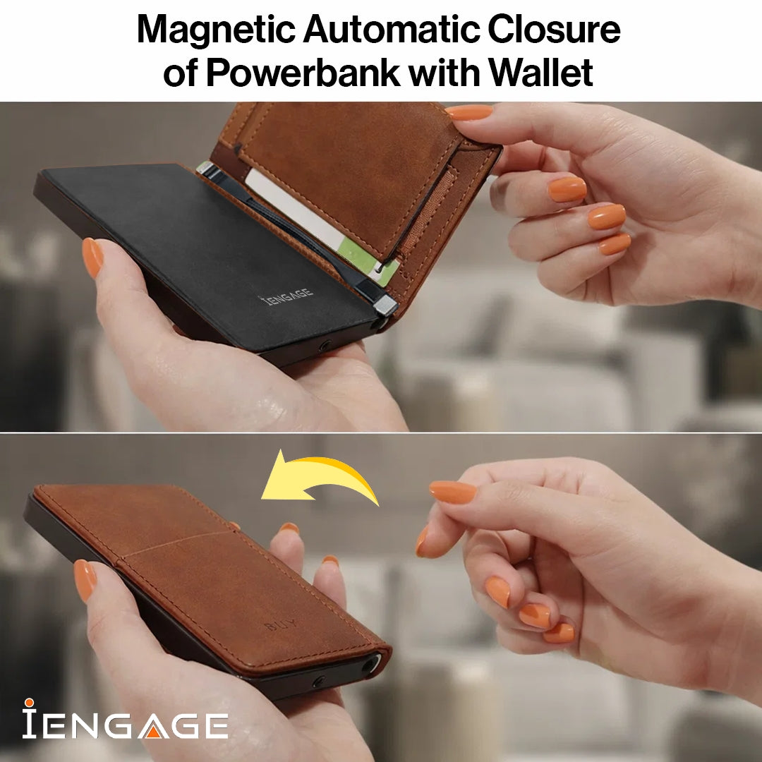 iEngage 5000mAh Powerbank Wallet With Magsafe (Dark Brown)
