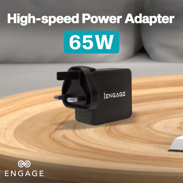 iEngage Travel Charger 65W Uk/Eu Plug (Black)