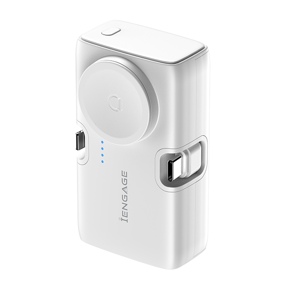 iEngage 5000mAh Powerbank Dual Port 20W Fast Charging Lightning & USB-C With Watch Charging (White)