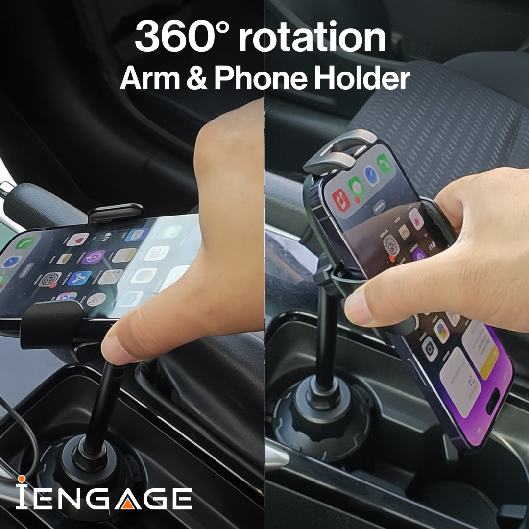 iEngage Smart Car Cup Phone Holder With Wireless Charging(15W)