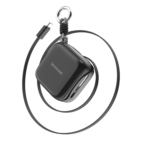 iEngage 10000mAh Powerbank Portable 35W Fast Charging With Retractable Cable (Black)