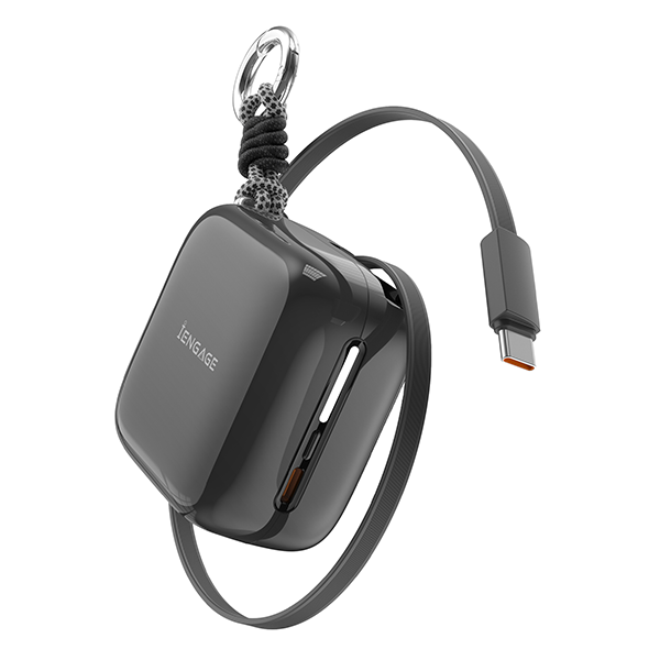 iEngage 10000mAh Powerbank Portable 35W Fast Charging With Retractable Cable (Black)
