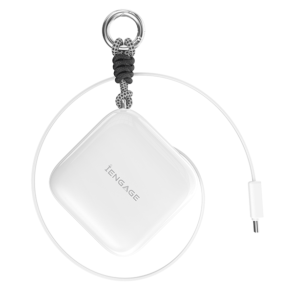 iEngage Portable 10000 mAh Powerbank Bank With Retractable Cable 40W (White)
