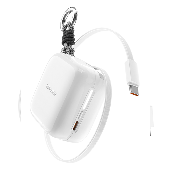 iEngage 10000mAh Powerbank Portable 35W Fast Charging With Retractable Cable (White)