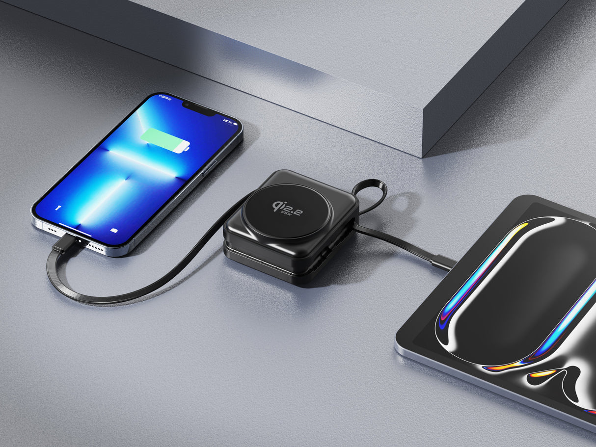 iEngage 10000mAh Semi Solid Battery Qi2.2 Magsafe Powerbank with Built-In Cables