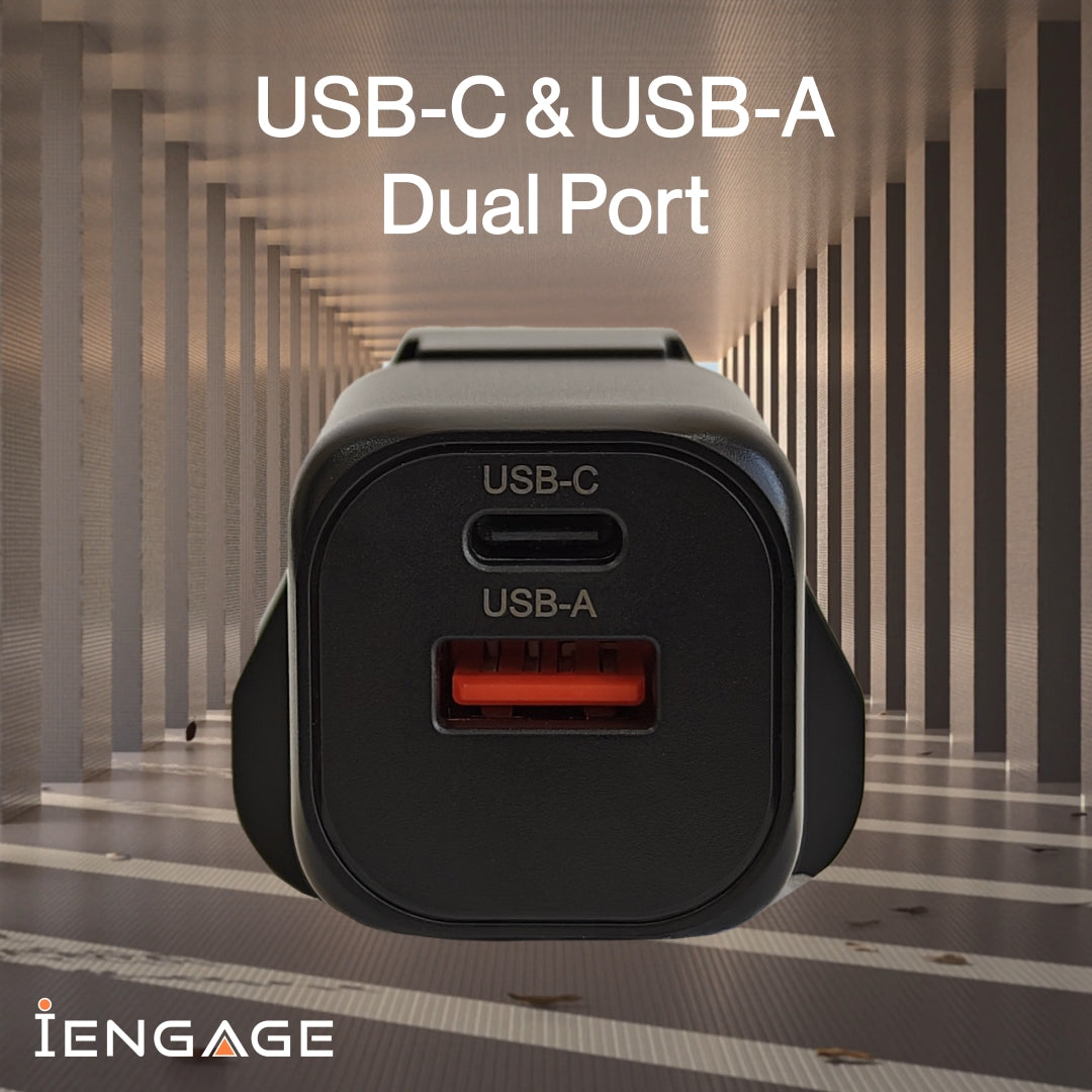 iEngage Dual Port C+A 20W Power Adapter With Interchangeable Eu/Uk Plug
