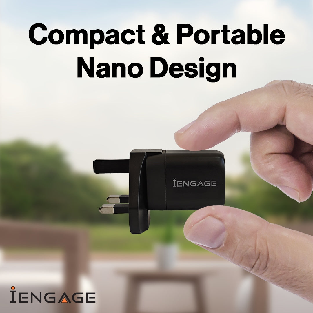 iEngage Dual Port C+A 20W Power Adapter With Interchangeable Eu/Uk Plug