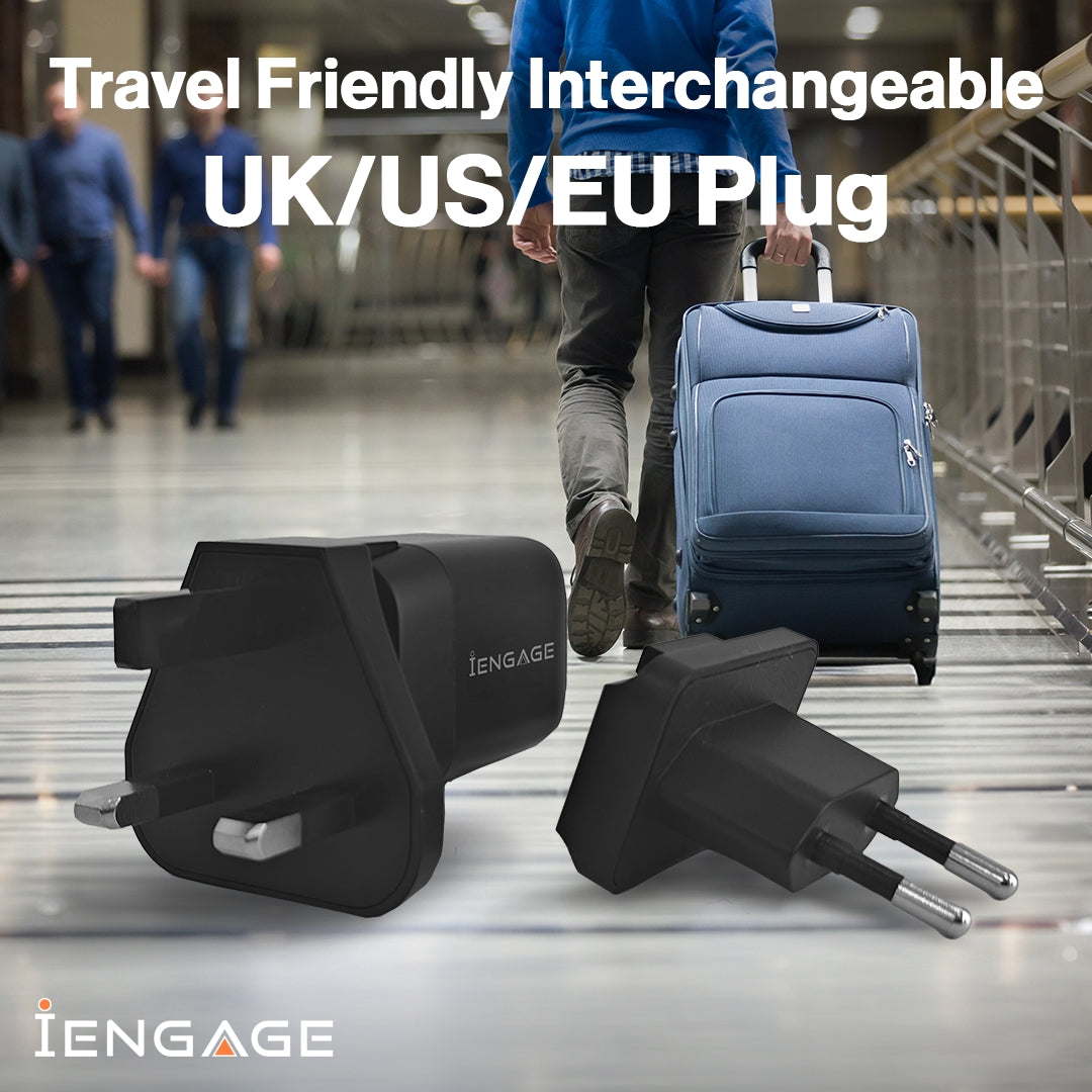 iEngage Dual Port C+A 20W Power Adapter With Interchangeable Eu/Uk Plug