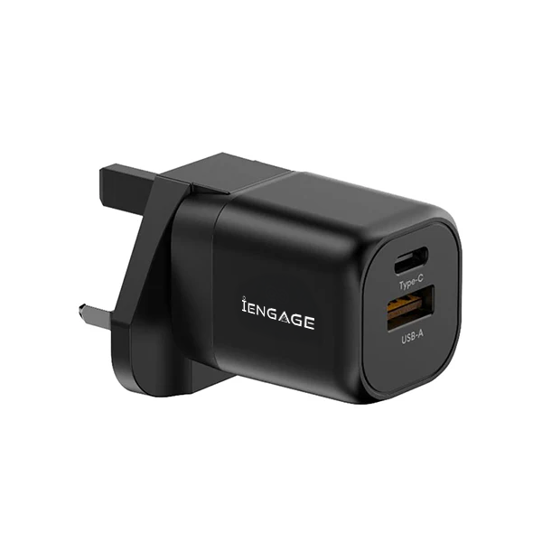 iEngage Dual Port C+A 20W Power Adapter With Interchangeable Eu/Uk Plug