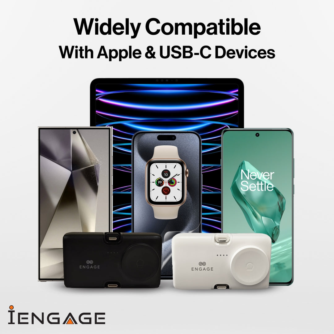 iEngage 5000mAh Powerbank Dual Port 20W Fast Charging Lightning & USB-C With Watch Charging (White)