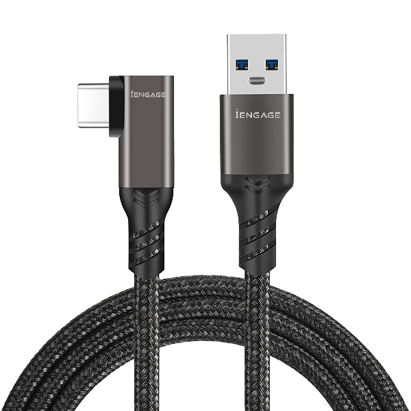 iEngage Braided T-Angled USB-A To USB-C Cable( USB 3.2) (1.5M) (Black)