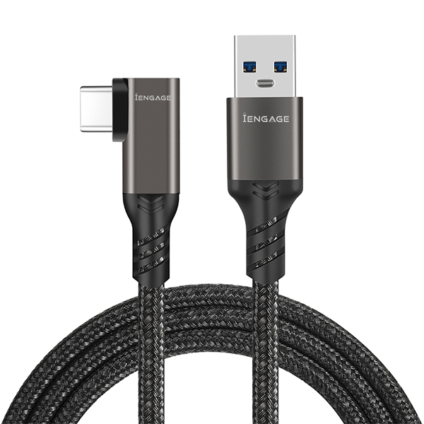iEngage Braided T-Angled USB-A To USB-C Cable( USB 3.2) (3M) (Black)