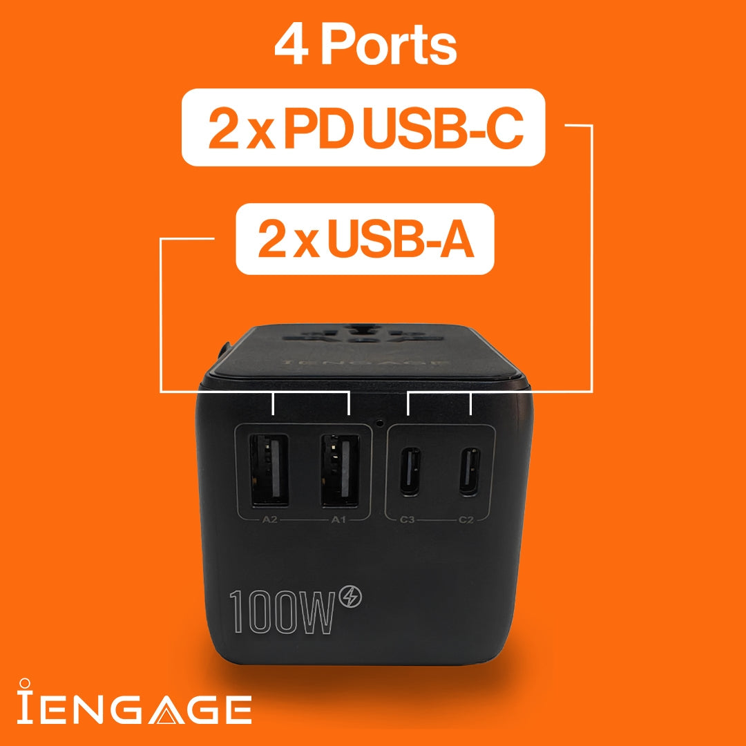 iEngage 100W Universal Travel Adapter Dual USB-C & A Ports / USB - C