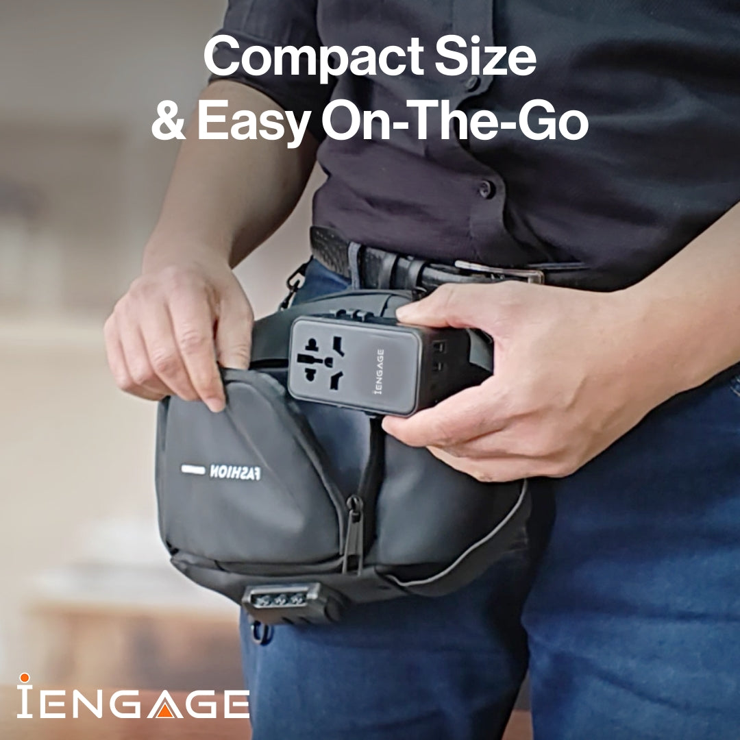 iEngage 70W Universal Travel Adapter 2X USB-C/A Ports with Retractable USB-C Cable