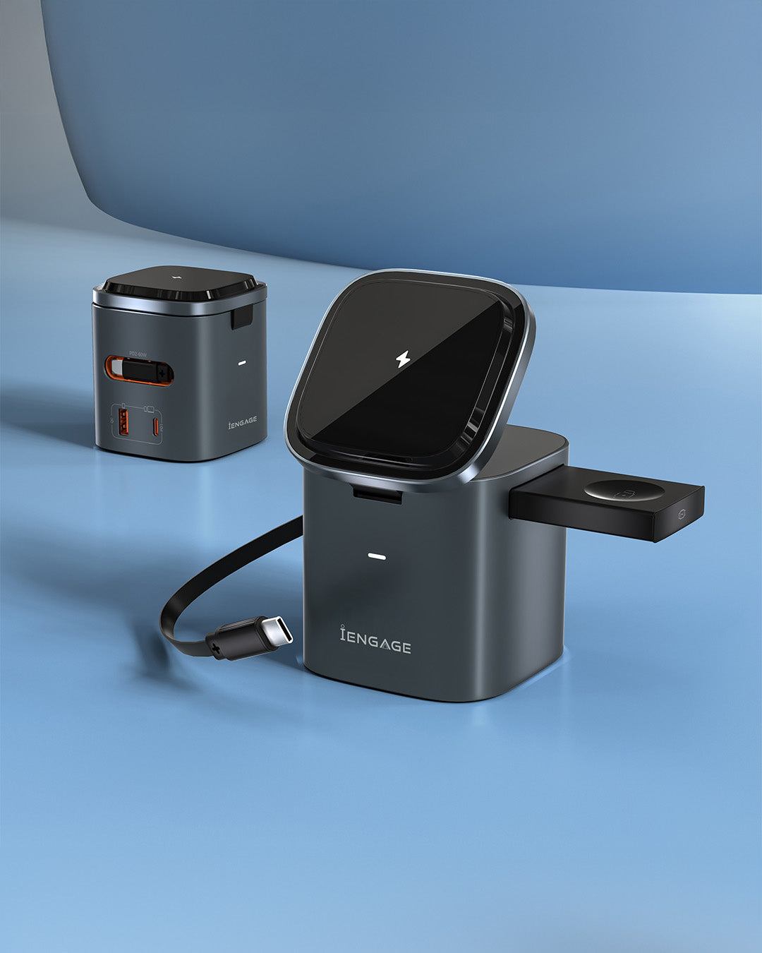 iEngage 6-In-1 Desktop Wireless Charger W/ Usb Ports And Retractalbecable(80W)