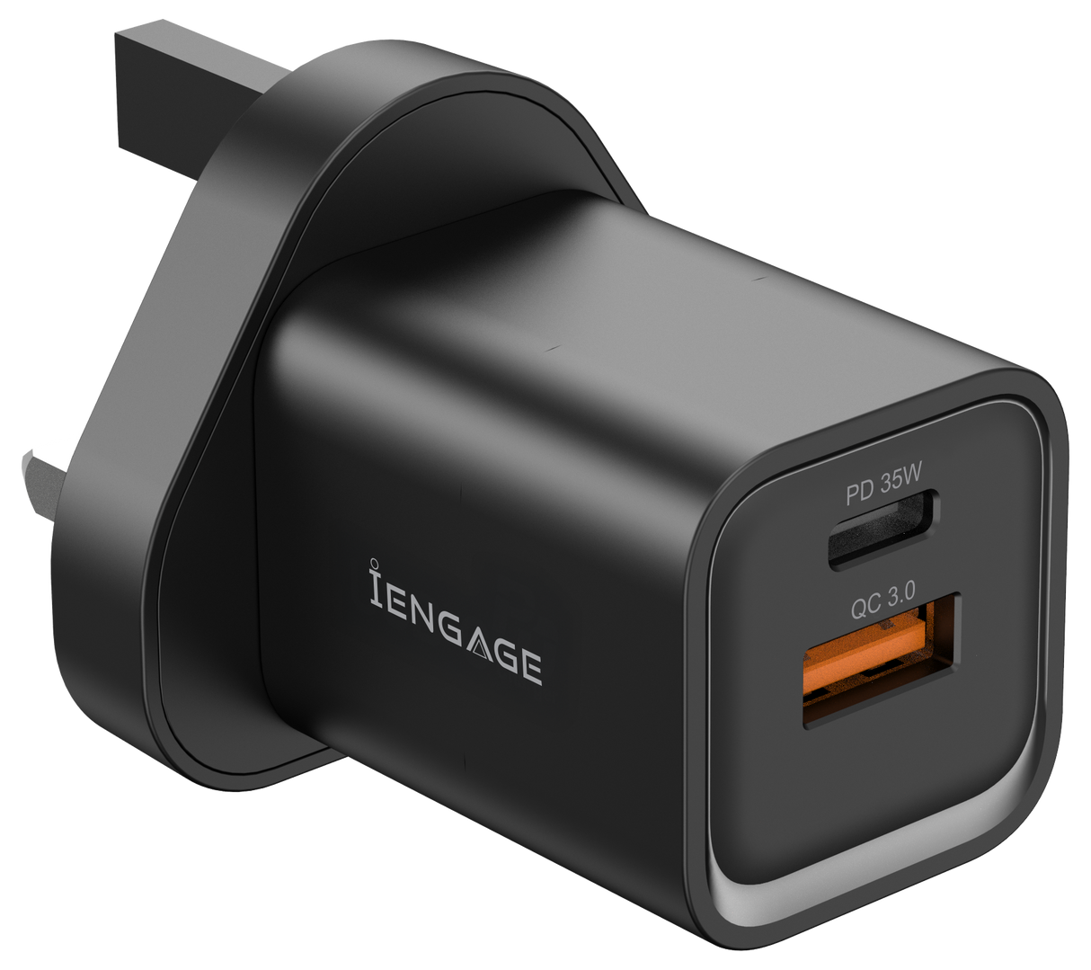 iEngage Dualport (USB-C + USB-A) 35W Power Adapter UK Plug - Black