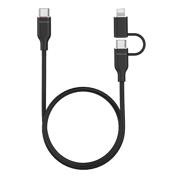 iEngage Super Soft Silicone C To Usb-C Cable W/Lightning Adpter Bk