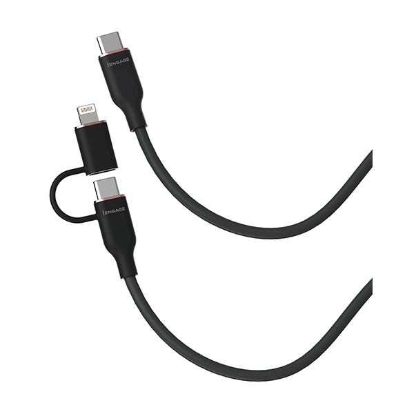 iEngage Super Soft Silicone C To Usb-C Cable W/Lightning Adpter Bk