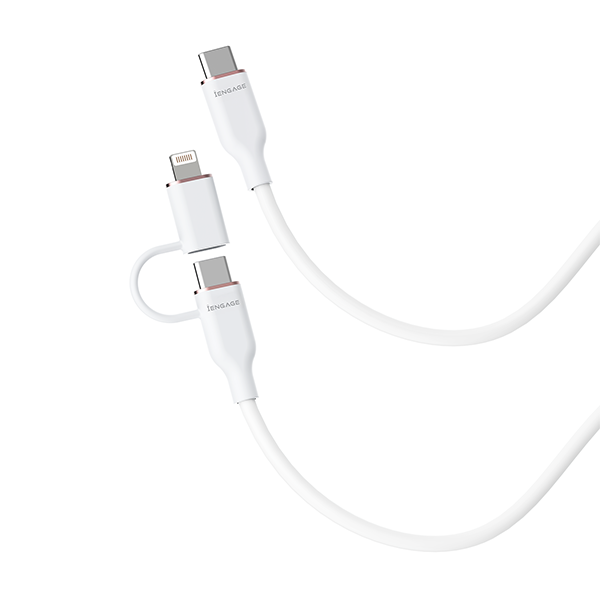 iEngage Super Soft Silicone C To Usb-C Cable W/Lightning Adapter Wt