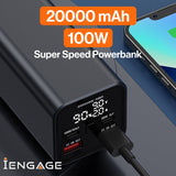 iEngage 20000 mAh Portable Fast Charging Power bank with Led Display- Pd100W