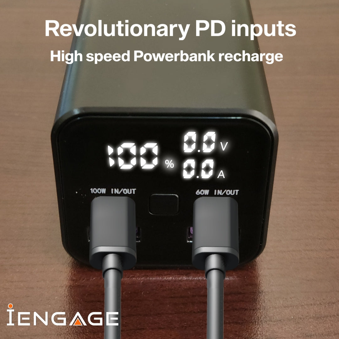 iEngage 20000 mAh Portable Fast Charging Power bank with Led Display- Pd100W