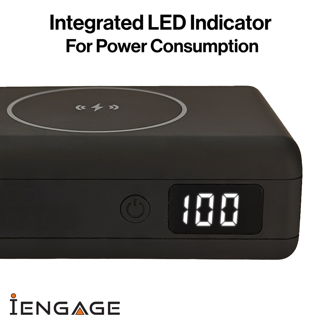 iEngage 10000mAh Powerbank Compact 15W Wireless Charging 45W Fast Charging With Built-In Cable