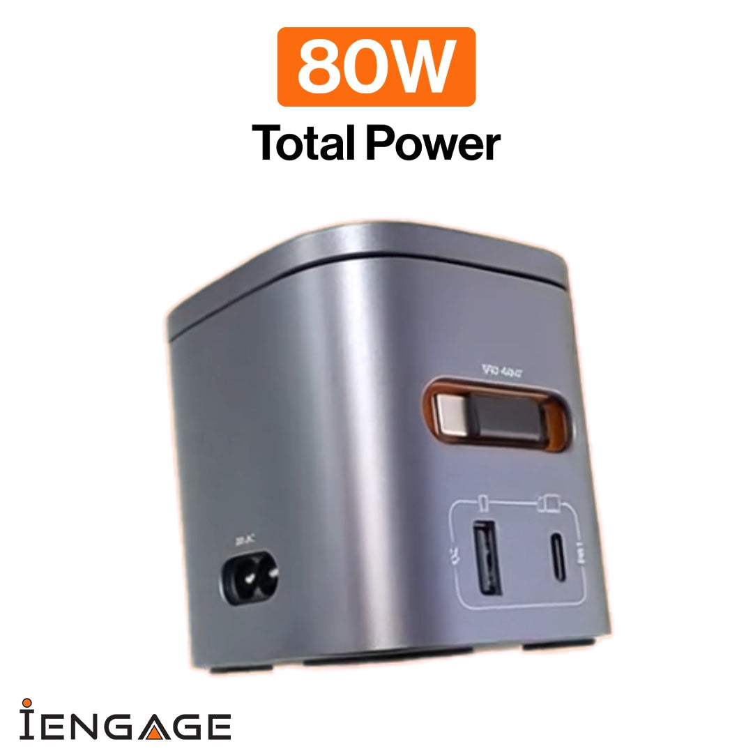 iEngage 6-In-1 Desktop Wireless Charger W/ Usb Ports And Retractalbecable(80W)