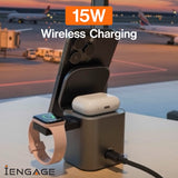 iEngage 6-In-1 Desktop Wireless Charger W/ USB Ports And Retractable cable(80W)