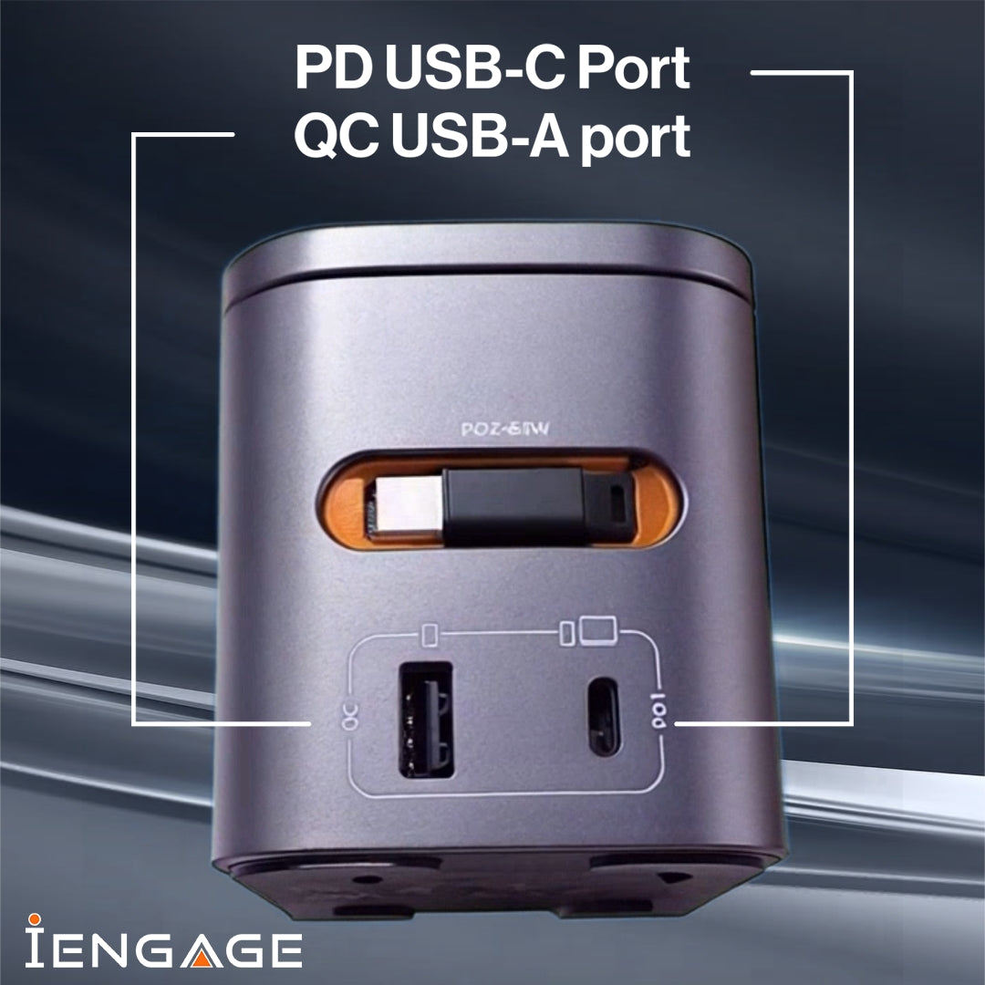 iEngage 6-In-1 Desktop Wireless Charger W/ Usb Ports And Retractalbecable(80W)