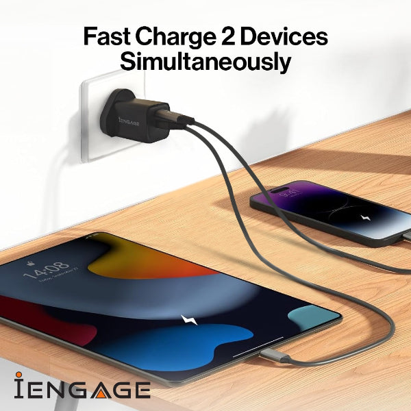 iEngage Dualport (USB-C +USB -A) 35W Power Adapter UK Plug - Black
