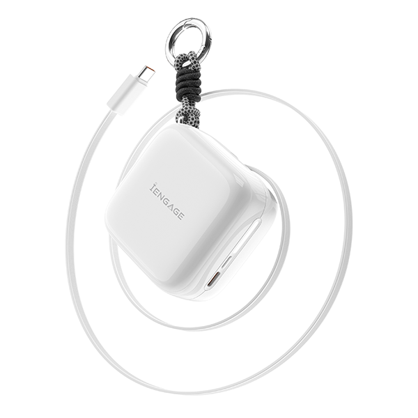 iEngage Portable 10000 mAh Powerbank Bank With Retractable Cable 40W (White)