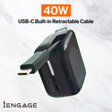 iEngage 10000mAh Powerbank Portable 35W Fast Charging With Retractable Cable (White)