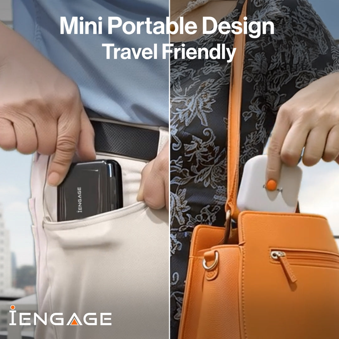 iEngage 10000mAh Powerbank Portable 35W Fast Charging With Retractable Cable (White)