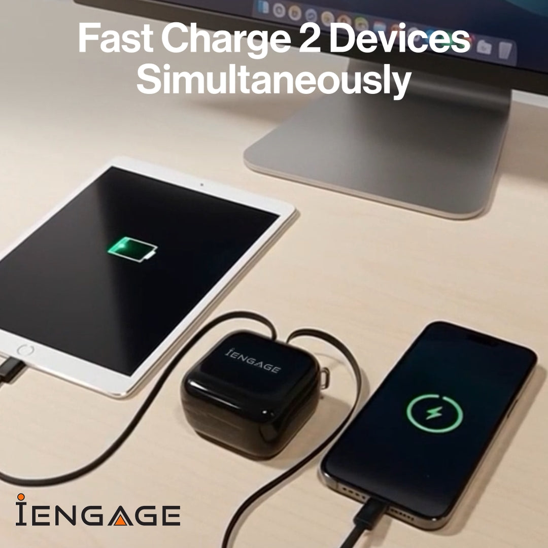 iEngage 10000mAh Powerbank Portable 35W Fast Charging With Retractable Cable (White)