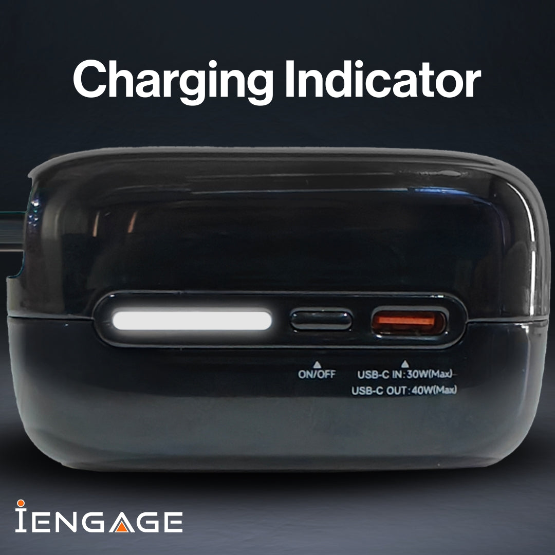 iEngage 10000mAh Powerbank Portable 35W Fast Charging With Retractable Cable (White)