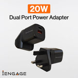 iEngage Dual Port C+A 20W Power Adapter With Interchangeable Eu/Uk Plug