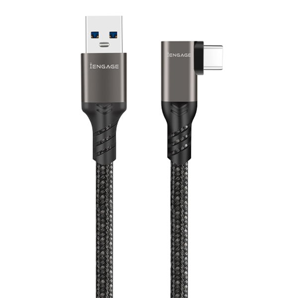 iEngage Braided T-Angled USB-A To USB -C Cable( USB 3.2) (2M) (Black)