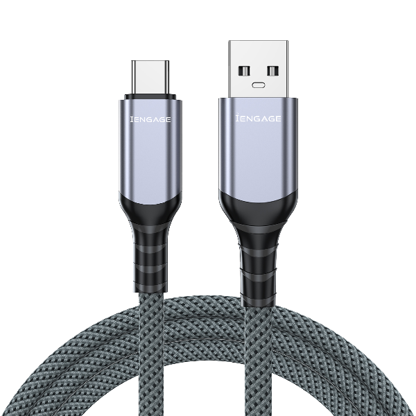 iEngage Braided USB-A To USB -C Cable( USB 3.2) (1.5M) (Light Gray)