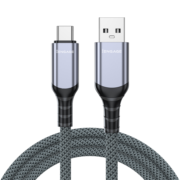 iEngage Braided USB-A To USB-C Cable( USB 3.2) (3M) (Light Gray)