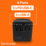 iEngage 70W Universal Travel Adapter 2X USB-C/A Ports with Retractable USB-C Cable