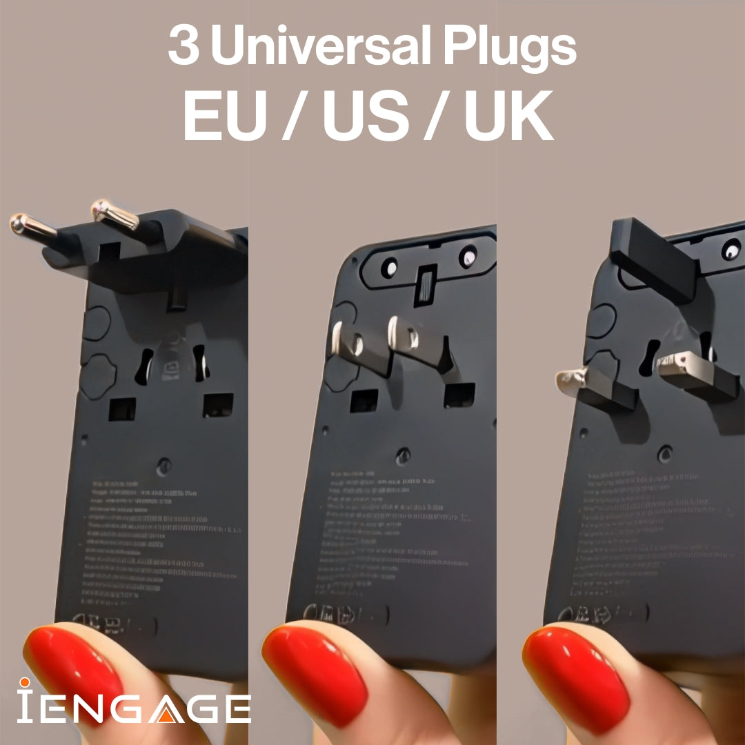 iEngage 70W Universal Travel Adapter 2X USB-C/A Ports with Retractable USB-C Cable