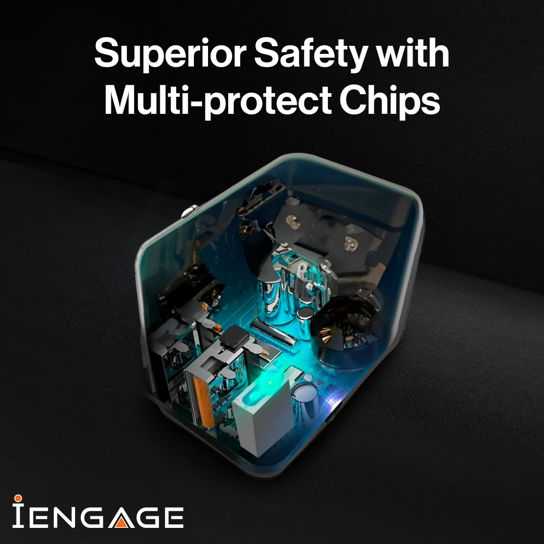 iEngage 70W Universal Travel Adapter 2X USB-C/A Ports with Retractable USB-C Cable