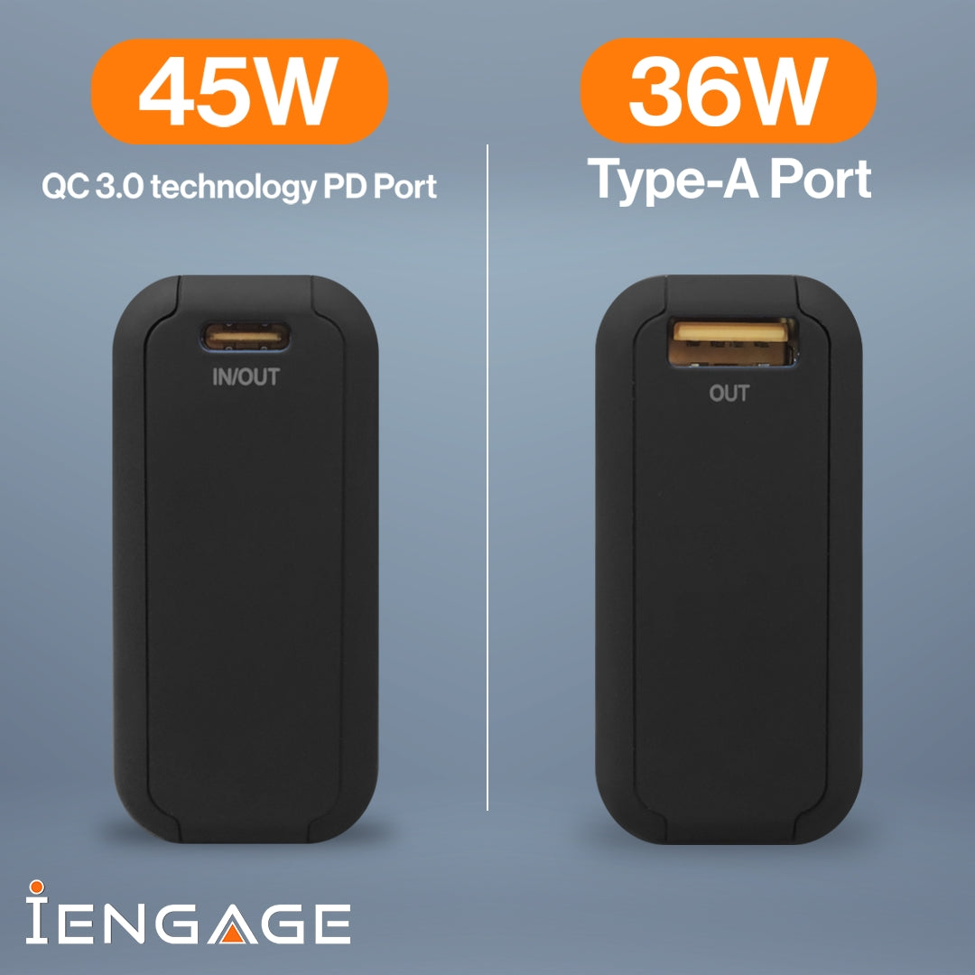 iEngage 10000mAh Powerbank Compact 15W Wireless Charging 45W Fast Charging With LED Display